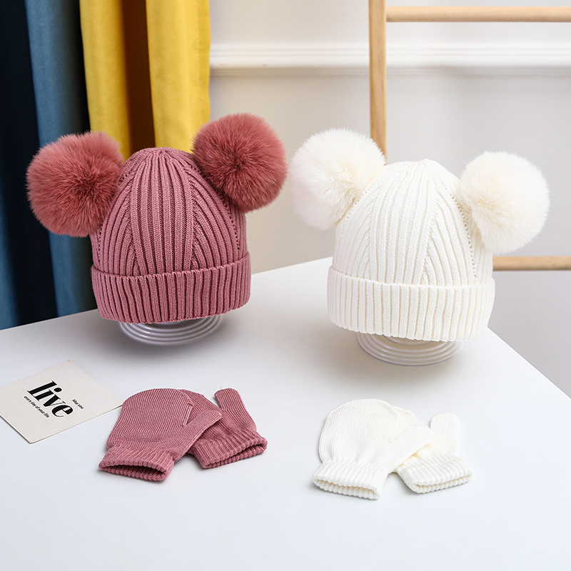 Children Unisex Cute Basic Solid Color Pom Poms Wool Cap display picture 2