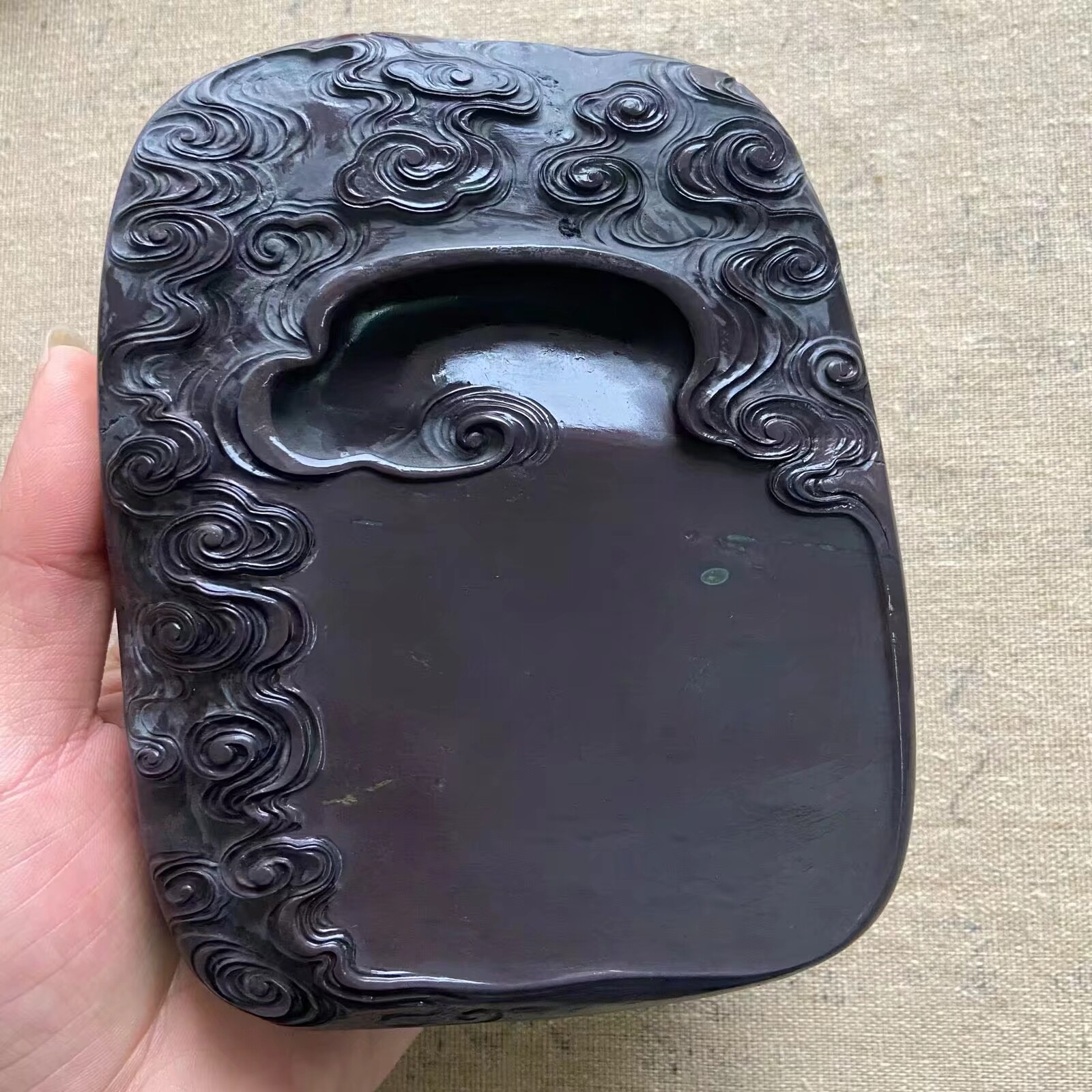 中国硯 老坑 清・老坑端硯・素池端渓硯・硯板・在銘』