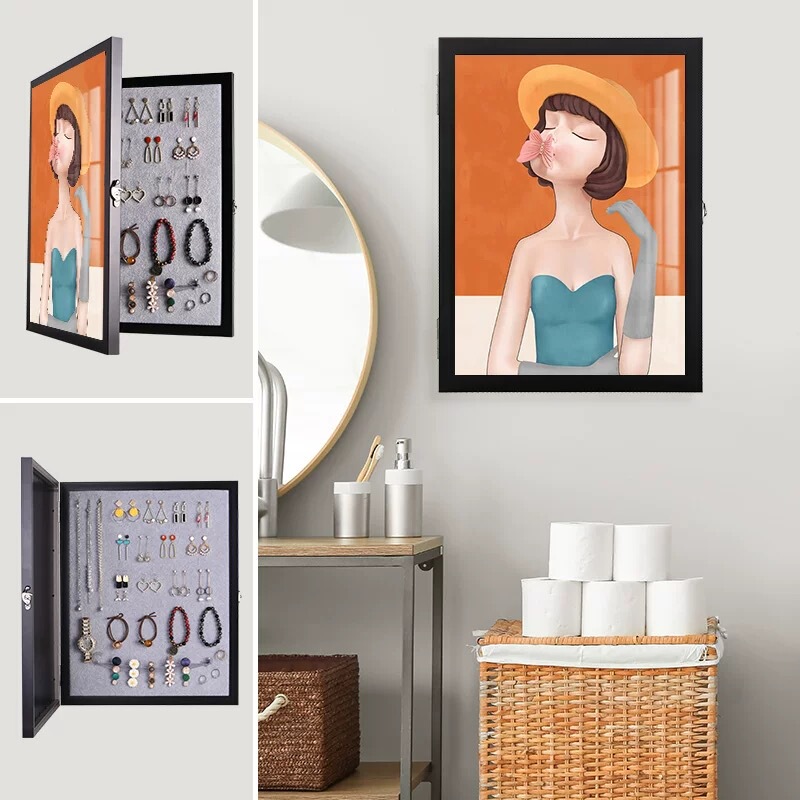 Dust-Proof Jewelry Box, Earrings, Necklaces, Bracelets, Jewelry Storage, Wall Hanging Painting, Hairpins, Ring Display Stickers with Mirror Dust-Proof Jewelry Box, Earrings, Necklaces, Bracelets, Jewelry Storage, Wall Hanging Painting, Hairpins, Ring Display Stickers with Mirror