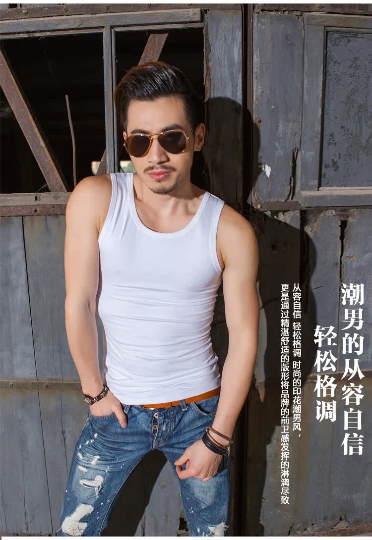 Mùa hè co giãn đáy quần vest nam màu cotton thoáng khí thấm mồ hôi thể dục thấm hút áo thun nam bó sát không tay áo thể thao