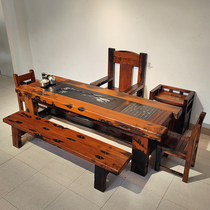 Authentic Old Boat Tea Table and Chair Combined Soliwood Large Bubble Tea Table New Chinese Office Tea Several Ancient Boat Wood