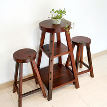 Old Boat Wood Bar Solid Wood Home Balcony Roundtable Round Bar Table Retro Commercial Café High Foot Table And Chairs Combination