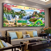 Flowing Water Raw Treasure Poly Basin Cross Embroidered Guest Pine 2022 New Living Room Landscape Painting Scenery Atmospheric Line Embroidered