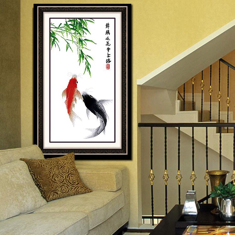 Mona Lisa printed cross embroidered year with new line embroidered carp picture minimalist living-room Bedroom slightly simple