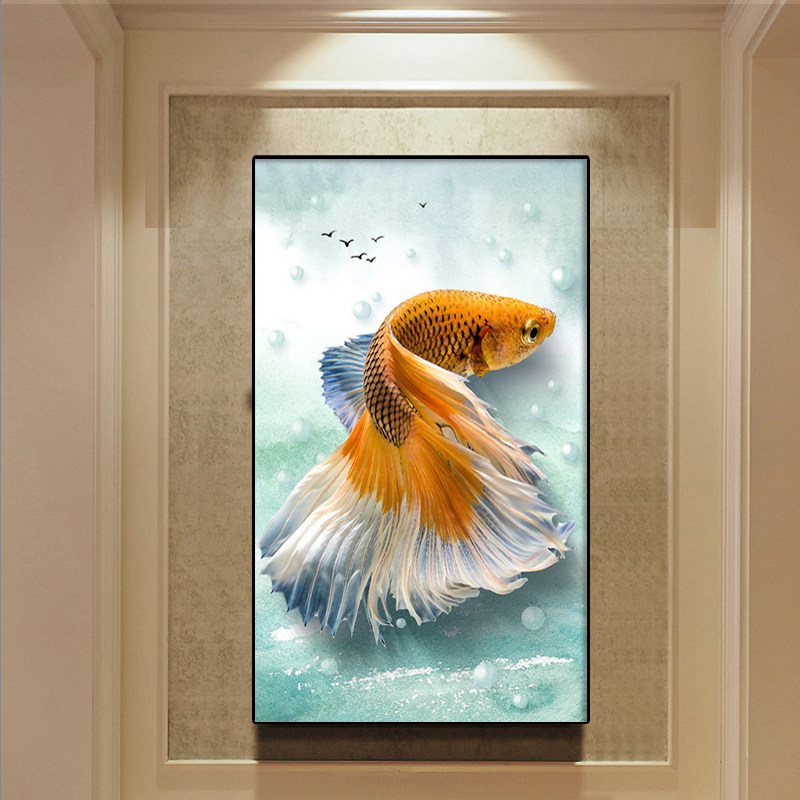 2021 new cross stitch living room sticky drill paste drill full diamond circle 5D more than a brick show nine fish map diamond painting