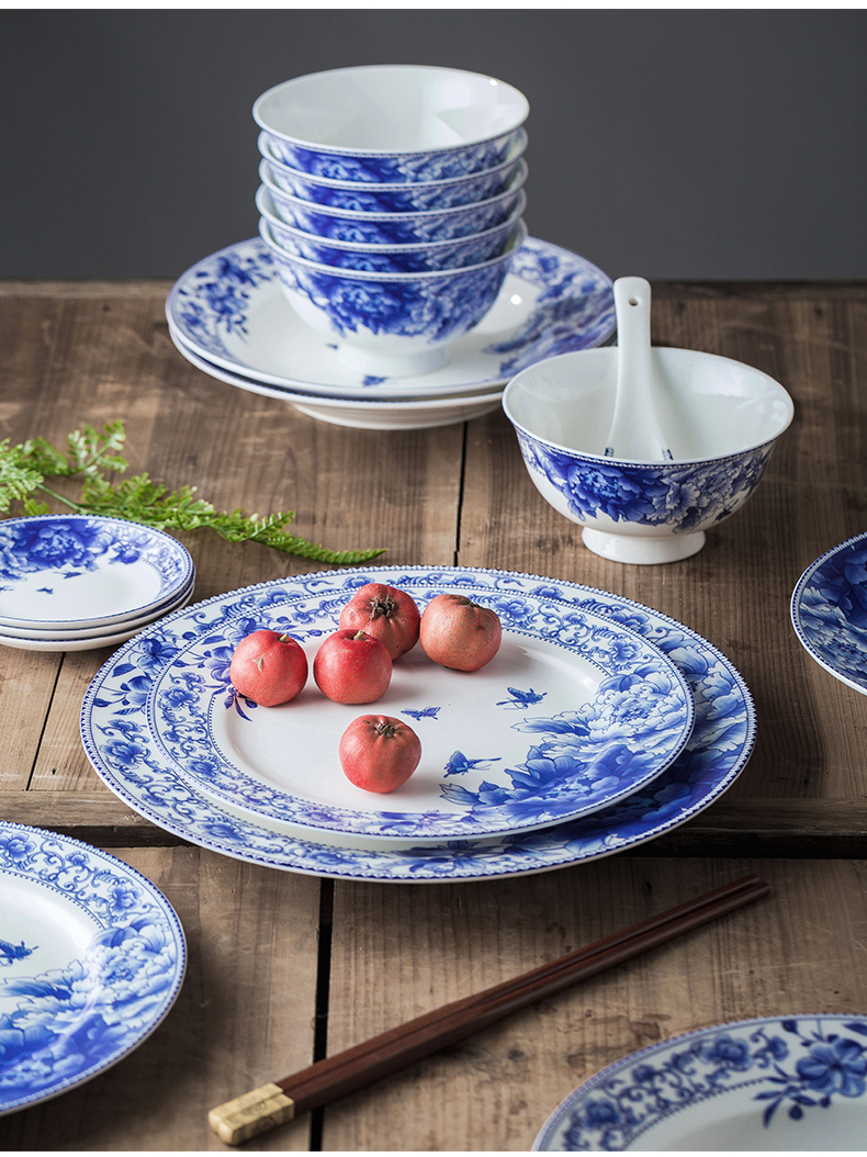 Dishes suit jingdezhen blue and white porcelain bowls cutlery set Chinese wind plate composite ceramic bowl home eat bread and butter