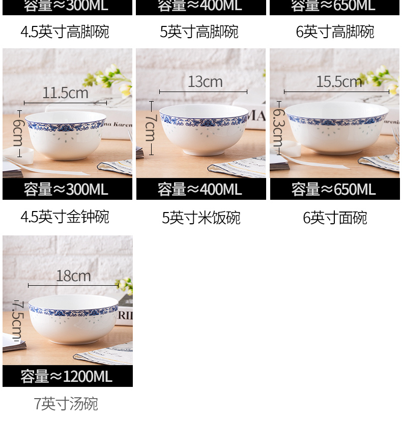 The rule of household micro defects eat bowl soup can prevent hot tall to use a single bowl of bowls of ipads plate tableware blue and white porcelain bowls