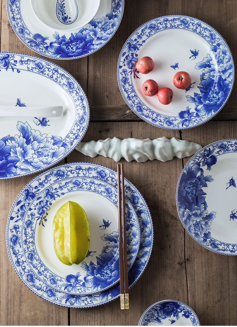 Dishes suit jingdezhen blue and white porcelain bowls cutlery set Chinese wind plate composite ceramic bowl home eat bread and butter