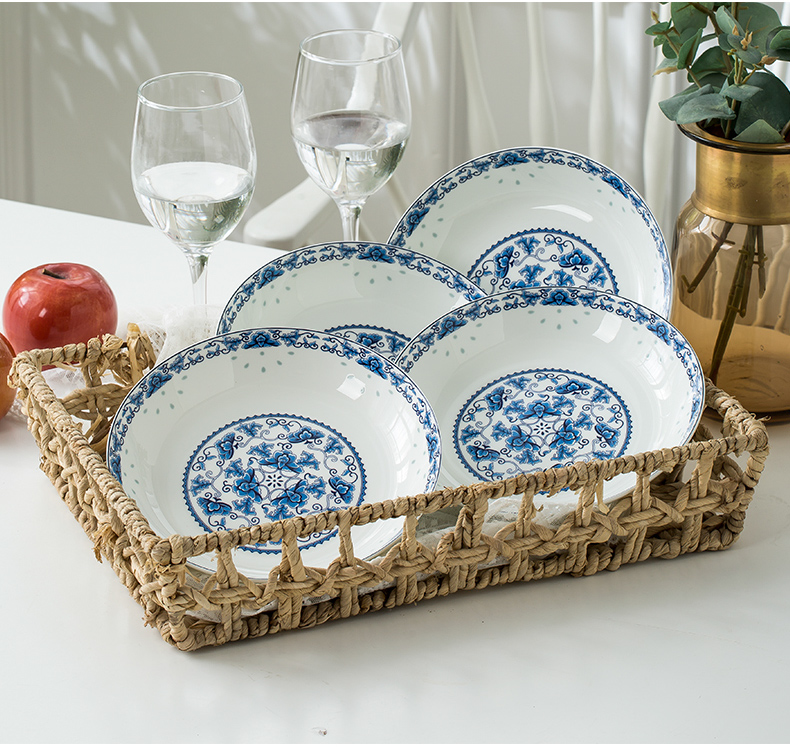 Jingdezhen blue and white porcelain plate creative ceramic dish dish dish dish tray sets 10 8 inch household portfolio