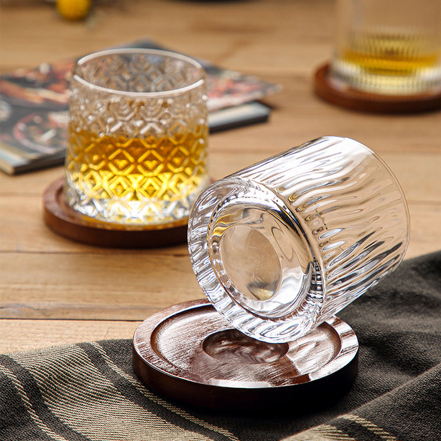 onlycook creative rotating cup with coaster decompression glass cup whiskey cup ແກ້ວເຫຼົ້າແວງຕ່າງປະເທດ rotating ແກ້ວເຫລົ້າທີ່ເຮັດຈາກ