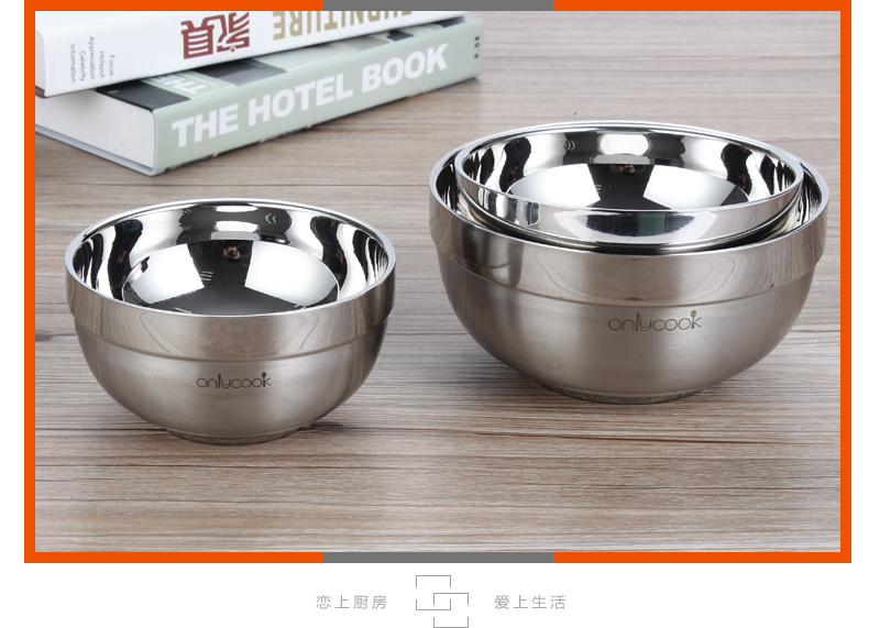 Onlycook 304 bát inox đôi cách nhiệt chống vảy bát trẻ em chống rơi bát bộ đồ ăn bát cơm gia đình đĩa giấy dùng 1 lần