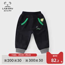 Rabbi tree childrens clothing childrens one velvet pants 2021 Winter new boys casual pants baby warm thick trousers
