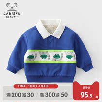 Rabbi tree childrens clothing boy plus velvet sweater 2021 winter clothes new childrens thick coat baby warm clothes