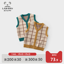 Rabbi tree childrens clothing boy vest 2022 spring new baby Plaid knitted vest children Foreign style waistcoat
