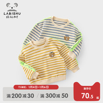 Rabbi tree childrens clothes boys clothes 2022 spring new childrens round neck stripes base shirt baby fashion top