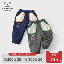 Rabbi tree childrens clothing boy pants 2021 Winter wear new baby warm trousers children plus velvet casual pants