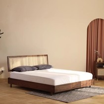 Nordic Japanese style rattan bed solid wood double bed oak bed modern minimalist bedroom 1 8m wabi-sabi style bed and breakfast