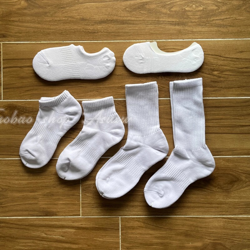 Asuxw Towel Bottom Flat Mesh Men's and Women's Pure Cotton Socks Pure White Socks Mid-High Socks Fitness Sports Socks