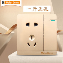 Type 86 wall switch socket thin Twilight gold frameless five-hole with switch socket dual control home decoration one open five-hole socket