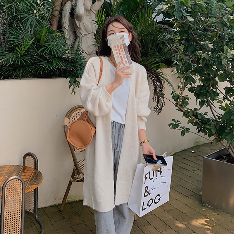 Japanese retro cardigan sweater women's autumn outerwear loose lazy style gentle thick mid-length knitted coat trendy