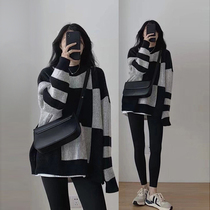 Autumn Winter 2022 new retro days Department Lazy Wind Thicken Sweater Women Design Sensation Niche Shark Pants Jacket Matching