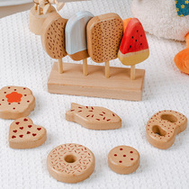 Wooden wooden simulation ice cream donut ice cream stick popsicle cookie mold girl boy play house toy