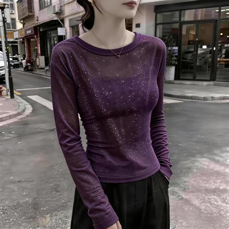 Breathable Summer New Design Blouse with Sequins, Sun Protection Long-Sleeve T-Shirt for Women, Shiny Slim-Fit Top 3 Breathable Summer New Design Blouse with Sequins, Sun Protection Long-Sleeve T-Shirt for Women, Shiny Slim-Fit Top 3