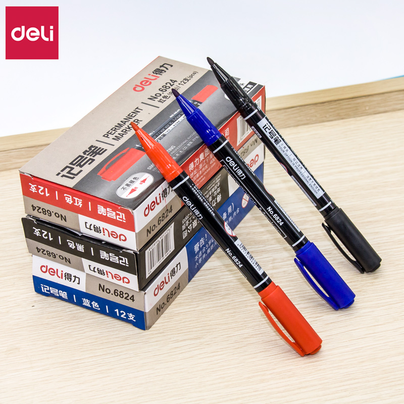 The 6824 small double head mark pen black oil without color waterproof fine fine art special children painting blue red oil pen color color mark pen