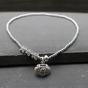 Handmade sterling bạc cuộc sống lâu dài khóa vòng chân nữ mô hình 925 sterling bạc hòa bình khóa mặt dây chuyền cổ điển bạc vòng chân quà tặng sinh nhật