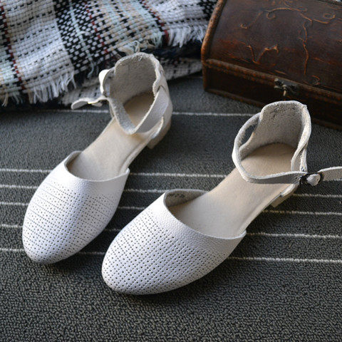 Foreign trade original single full leather hollow single shoes women's soft bottom leather sandals leather export can not drop heel women's shoes single layer cowhide