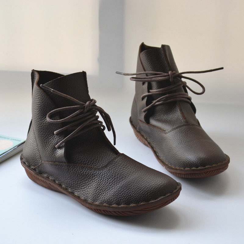 Hand-stitched leather casual short boots deep women's retro literature and art fan princess style college women's boots foreign trade original order