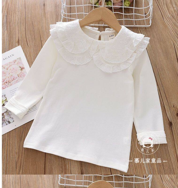 Girls Lace Lapel Long Sleeve T-Shirt - Cute Baby Pullover Spring Top O1CN01Zw9iOv1owPgUi1agb !!1853225289