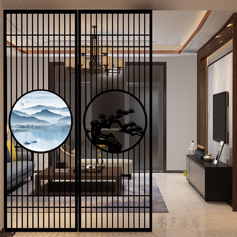 New Chinese style iron screen partition office living room dining room entrance entrance hollow simple modern decoration