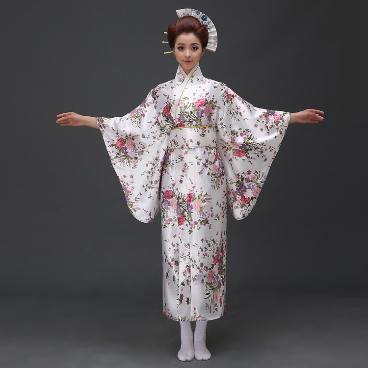 Japanese women's traditional cherry blossom sleeve orthodox kimono formal dress long photo kimono performance suit bathrobe robe dress