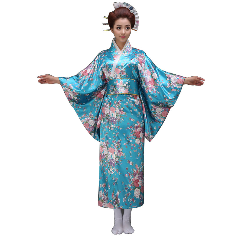 Japanese women's traditional cherry blossom sleeve orthodox kimono formal dress long photo kimono performance suit bathrobe robe dress
