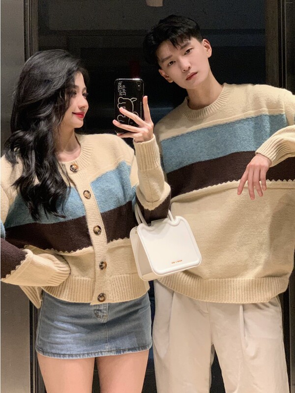 Couple Outfits Autumn and Winter 2023 New Sweaters for Men and Women Korean Style Loose French Knitwear One Long One Short Jacket Trendy Brand