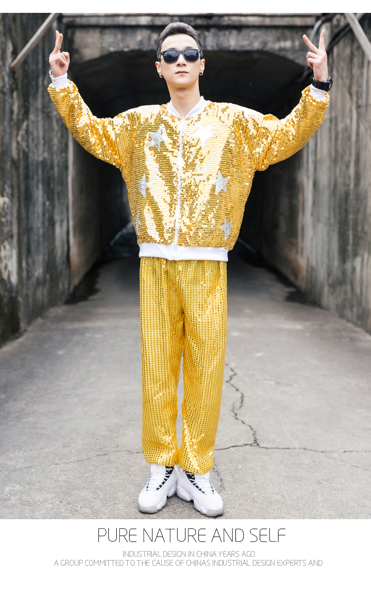 2019 Khiêu vũ Thanh niên Vũ Costume Jazz dance Hiệu suất ăn mặc hiện đại sequin sequin sequin sequin sequins mùa thu / mùa đông dài tay Nam cổ vũ Suit