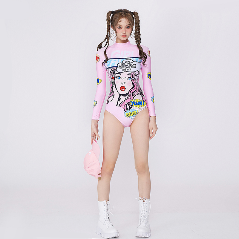 Masked Cat Sweet and Spicy Graffiti Swimsuit Women's One-Piece Hot Spring Long Sleeve Long Pants Sun Protection Surfing Professional Diving Suit