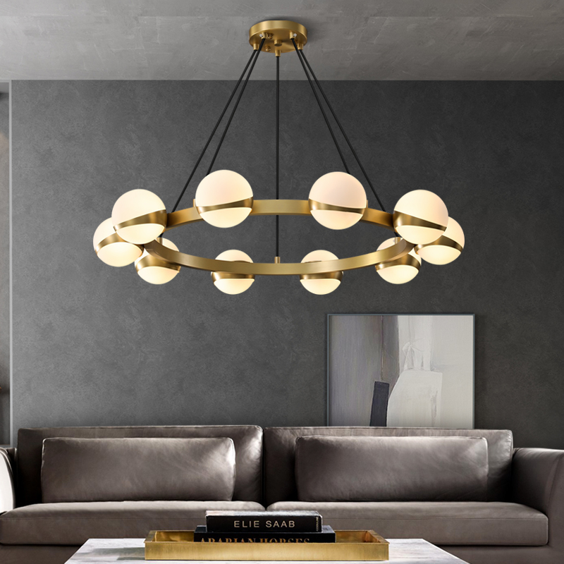 Light luxury full copper chandelier Nordic ball living room dining room bedroom creative art sense designer circle simple lamp