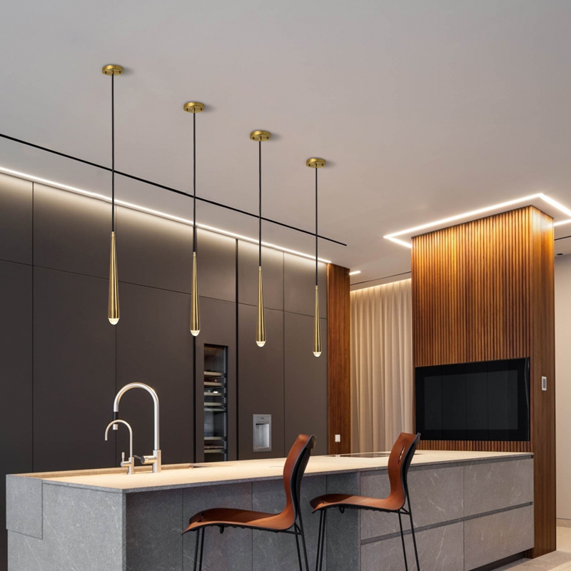 Full copper postmodern light extravagant long tube bar Table Chandeliers Island Desk Collection Silver Desk Front Desk Designer Art Bedside Small Chandeliers
