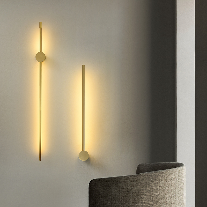 Postmodern full copper wall lamp Bedroom headroom Bedroom strip Villa Fashion Minima Light Extravagant TV Background Wall Lamp
