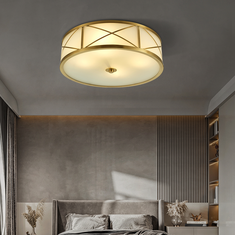 Nordic all-copper retro bedroom lamp round pastoral light luxury room study cloakroom creative personality ceiling lamp