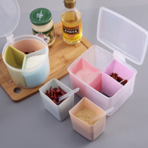 Household seasoning box seasoning bottle can set three squares with handle salt jars combined with small spoon Kitchen Supplies