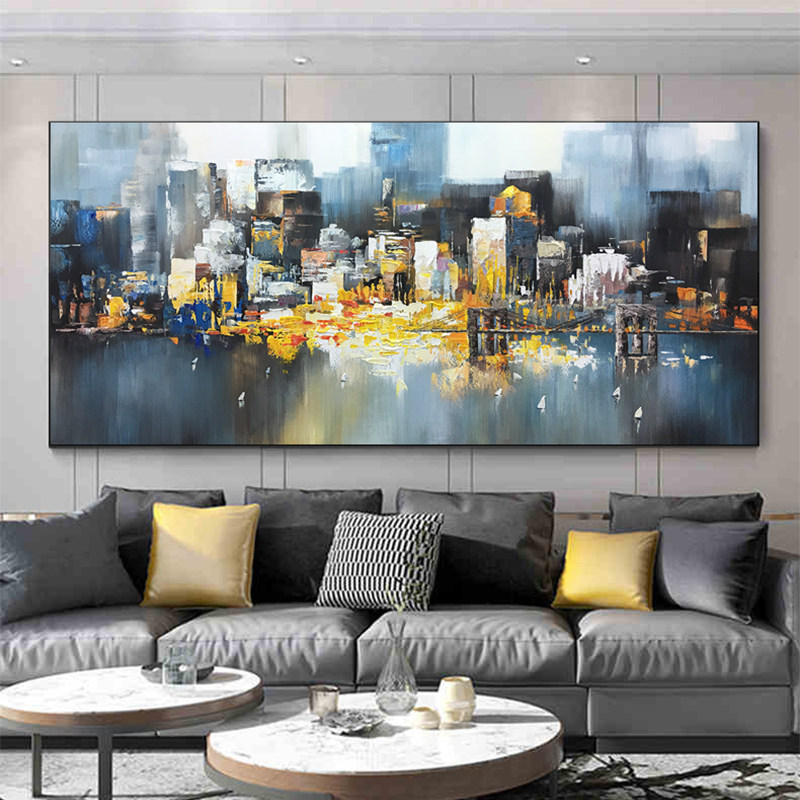 Pure hand-painted oil painting living room hanging painting sofa background wall decorative painting horizontal version handmade mural modern American large size