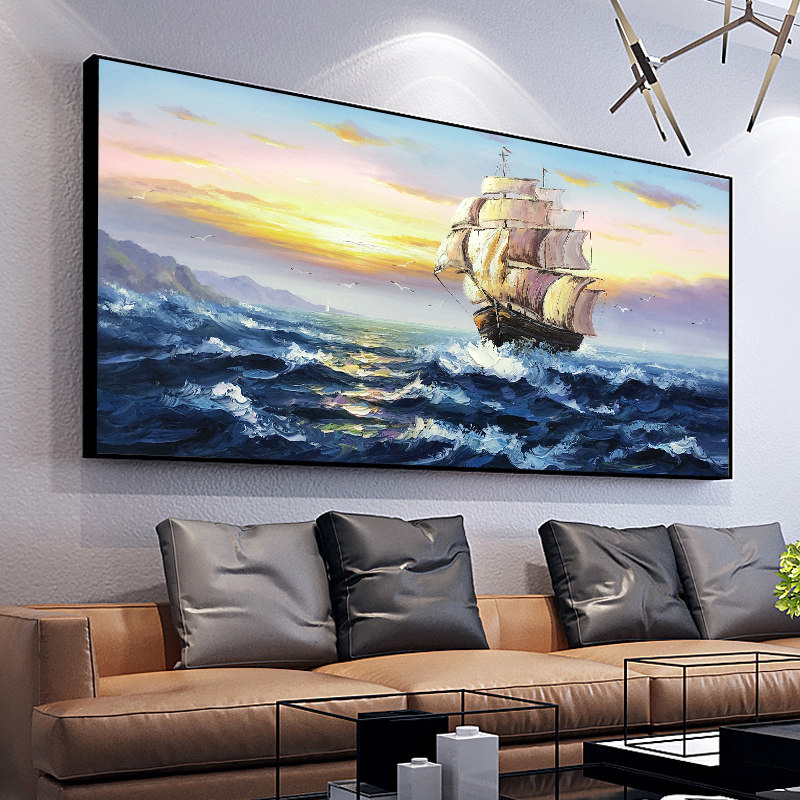 Hand painted oil painting Living room sofa horizontal version hanging painting sailboat frescoed one sail Smooth Decoration Painting Office Book House Handmade