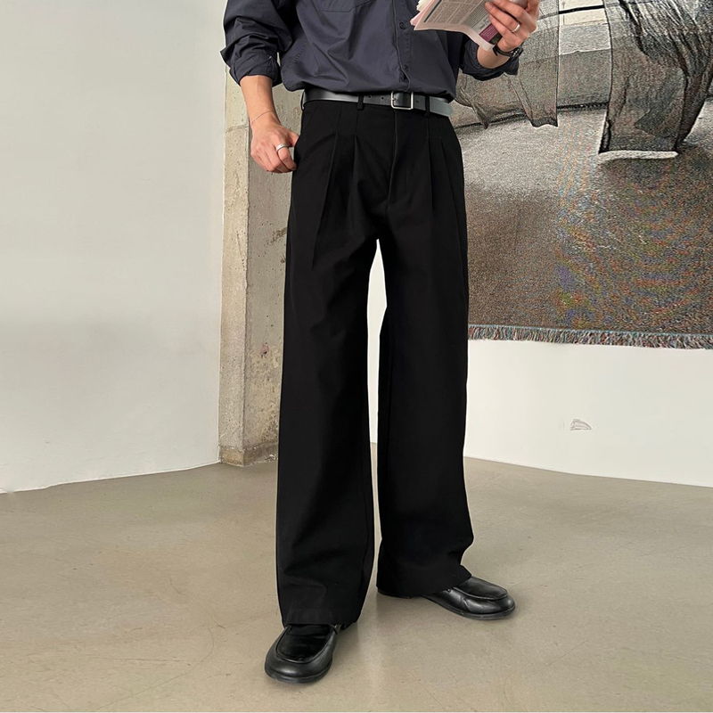 Ssumenam'Basic Commuting Old Money Style' Black Straight Casual Pants for Men, Spring Loose Fit Versatile Long Pants Ssumenam'Basic Commuting Old Money Style' Black Straight Casual Pants for Men, Spring Loose Fit Versatile Long Pants