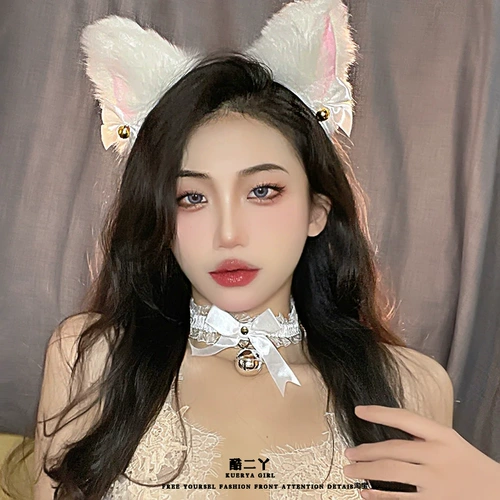 Ободок, чокер, колокольчик, белый аксессуар для волос, милый кролик, рождественские шпильки для волос, кот