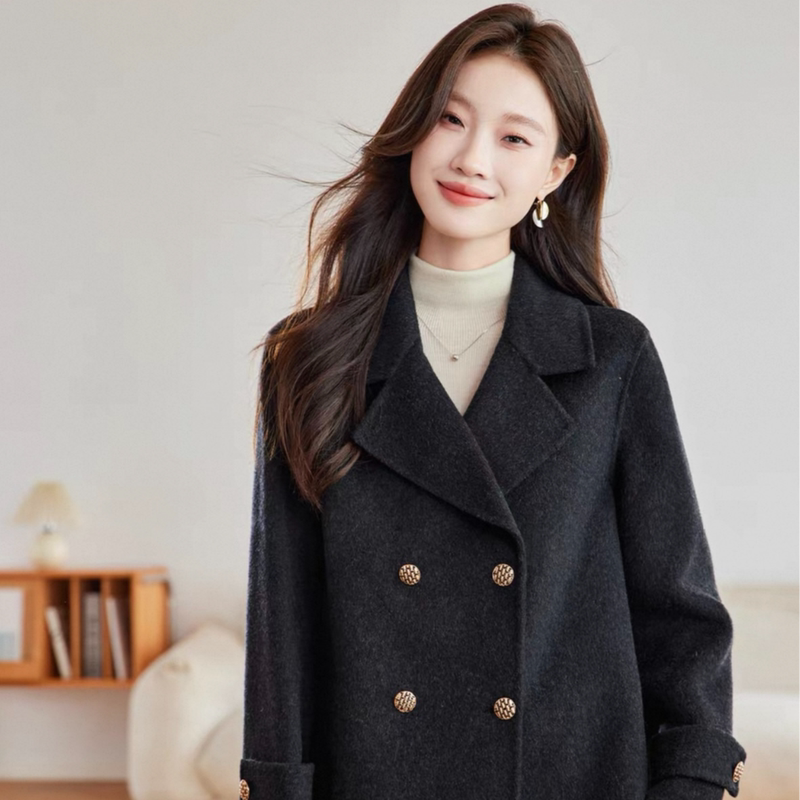 【617】New Autumn and Winter Double-Sided Wool Coat, Short Style for Petite Figures, Elegant Woolen Blazer, High-End Woolen Outerwear