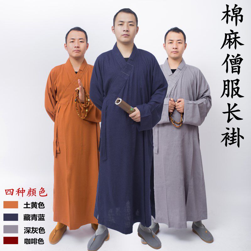 Jiyuan monk clothing monk clothing monk clothing sea spring and summer cotton linen gray navy blue breathable long coat