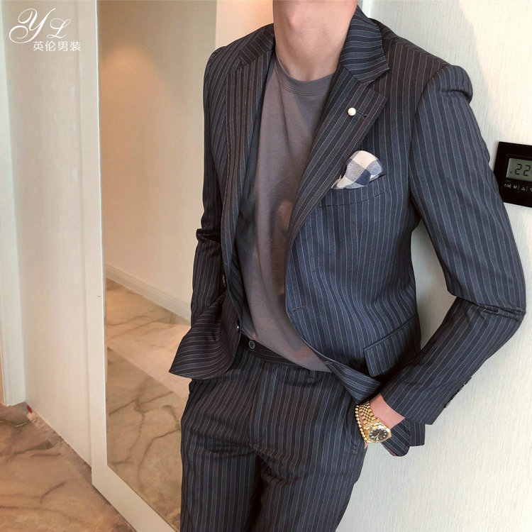 Mùa xuân 2018 nam kinh doanh Anh giản dị sọc phù hợp với nam chú rể ăn mặc miễn phí ủi phù hợp với nghi thức đồ vest nam
